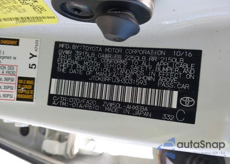 2017 Toyota Prius Two z USA, uszkodzony, nr VIN JTDKBRFU3H3031593